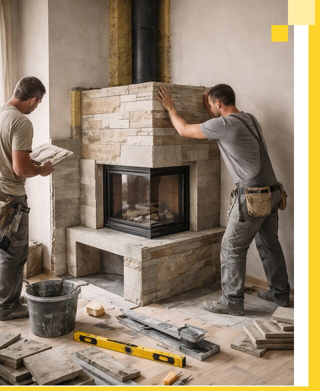 Угловые камины под ключ проект, монтаж и отделка в Брянске