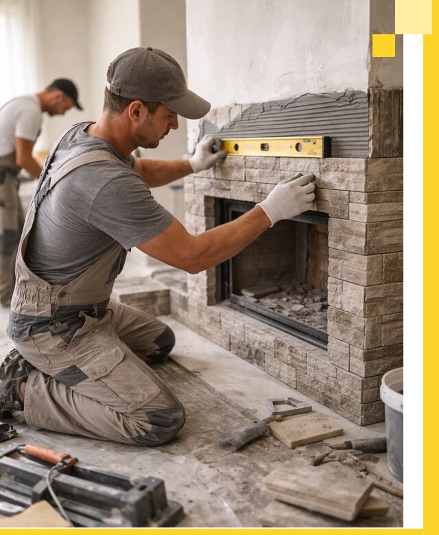 Облицовка каминов в Брянске, монтаж и отделка натуральным камнем