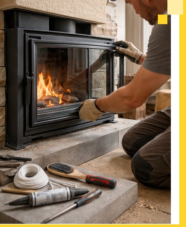 Производство, монтаж и доставка каминов со стеклом в Брянске