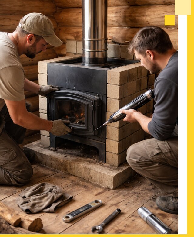 Монтаж и установка печи в бане под ключ с гарантией в Брянске