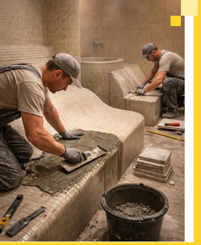 Лежаки для хамама под ключ в Брянске, проект и монтаж