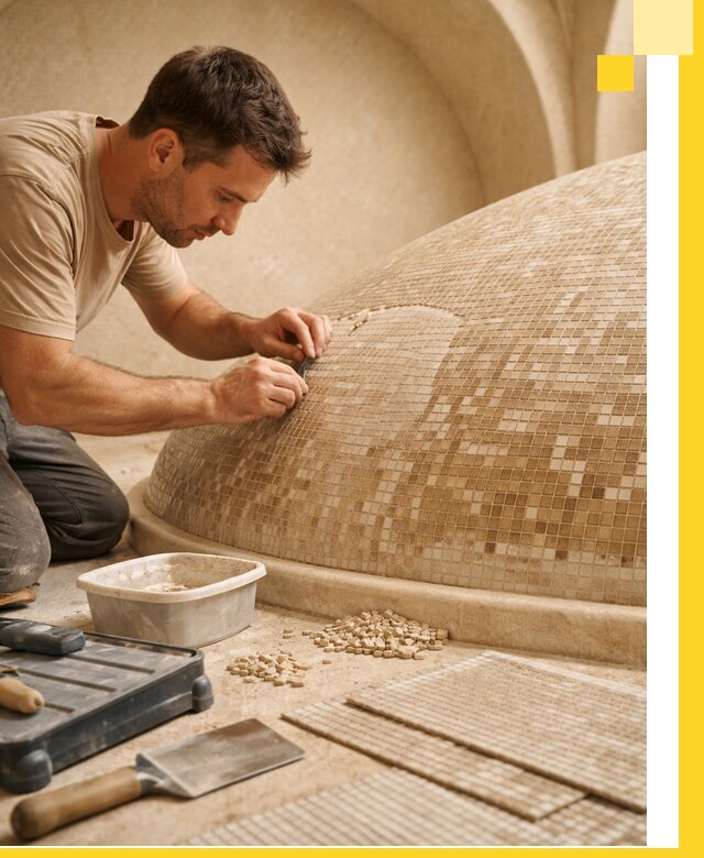 Профессиональная укладка мозаики для хамама под ключ в Брянске